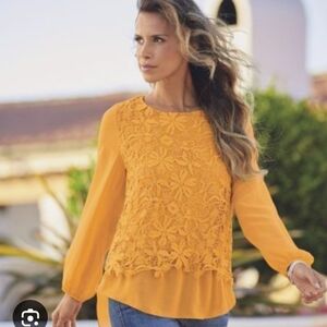 Midnight Velvet Mustard Lace Blouse